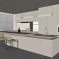 Modern Kitchen Interior With Island Counter White Cabinets And Hanging Lights