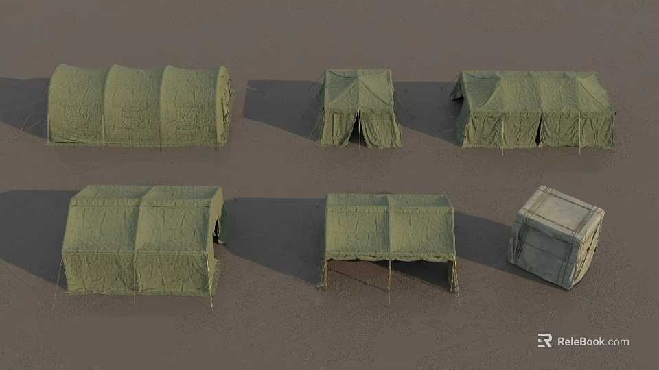 Green Outdoor Furniture Tents in Various Sizes and Styles Arranged on Gray Ground 3d model 
