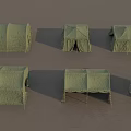 Green Outdoor Furniture Tents in Various Sizes and Styles Arranged on Gray Ground