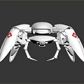 White Mechanical Spider Robot With Multiple Legs Red Square Markings And Smooth Surface 3d model