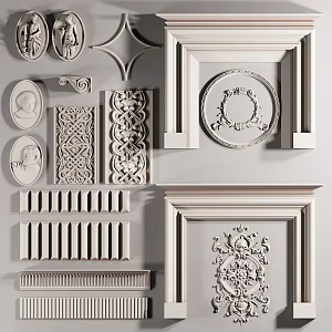 Jane European plaster line corner flower fireplace carved flat line combination 3d model