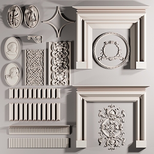 Jane European plaster line corner flower fireplace carved flat line combination 3d model