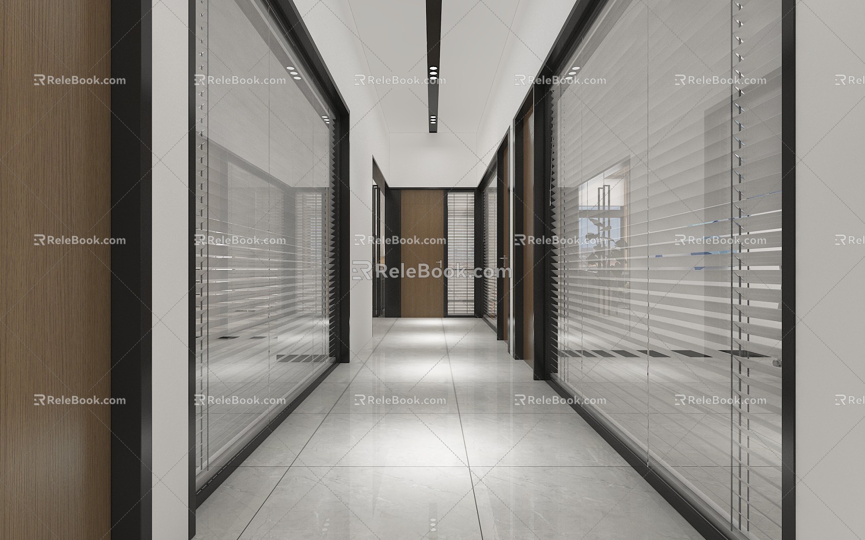 Modern office aisle company corridor glass partition 3d model