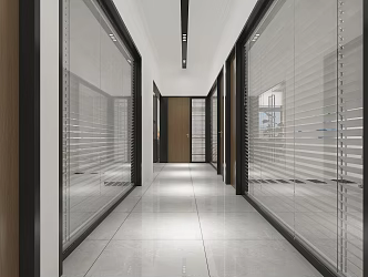 Modern office aisle company corridor glass partition 3d model