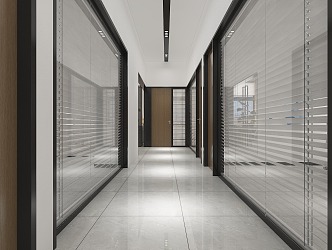 Modern office aisle company corridor glass partition 3d model