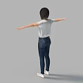 A Woman In White CELINE T shirt Blue Ripped Jeans And White Sneakers With Arms Stretched