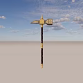 Ornate War Hammer With Purple Twisted Handle Gold Accents And Intricate Gold Silver Head