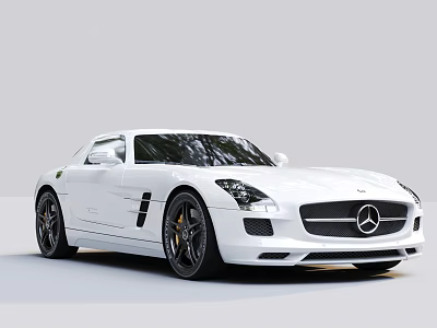 White Mercedes Sports Car With Sleek Body Design And Black Alloy Wheels 3d model