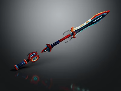 Colorful Glowing Decorative Sword With Vibrant Blade And Chain Hilt Design 3d model