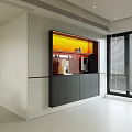 Modern Interior Sideboard with Built in Design Yellow LED Lighting and Dark Wood Cabinetry