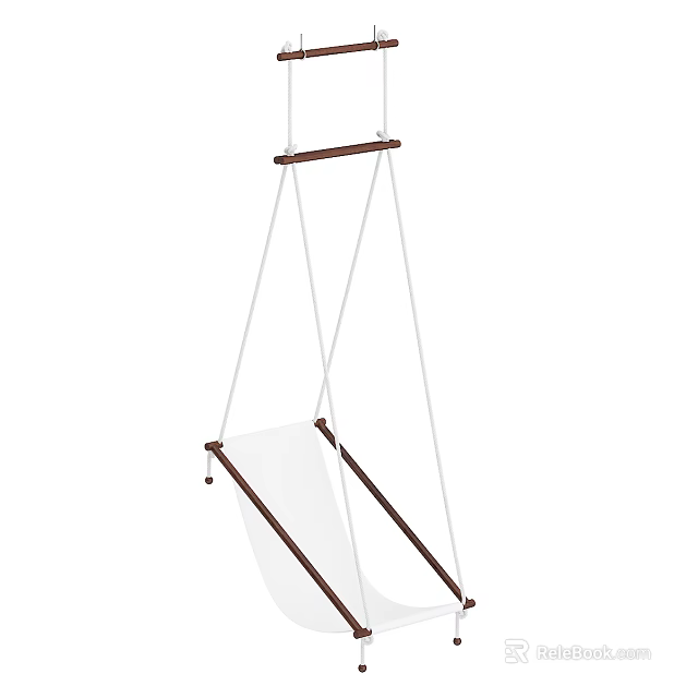 Hanging Chair with Wooden Frame and White Fabric Seat Modern Interior Design 3d model 