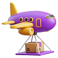 Purple and Yellow Airplane Model on Stand with Cardboard Box Recycle Symbol