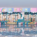 Colorful Toy Sale Store Interior With Rainbow Cloud Decor And Shelves Of Toys And Tables