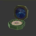 Open Octagonal Box With Starry Sky Design And Golden Compass 3d model