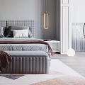 Modern Bedroom Interior Design With Pink Accent Wall Gray Upholstered Bed And Area Rug