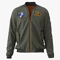 Green Bomber Jacket With Blue And Yellow Patches Gold Zipper And Side Pockets