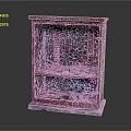 Rusty Old Cabinet With Red Green Rusty Finish And Stones On Shelves