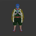 Anime Character 3D Model With Black Hair Red Mask Green Kimono And Clogs