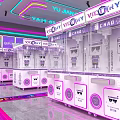 Modern Yujianchao Store Interior Design With Neon Lights Purple Pink Decor And Cabinets