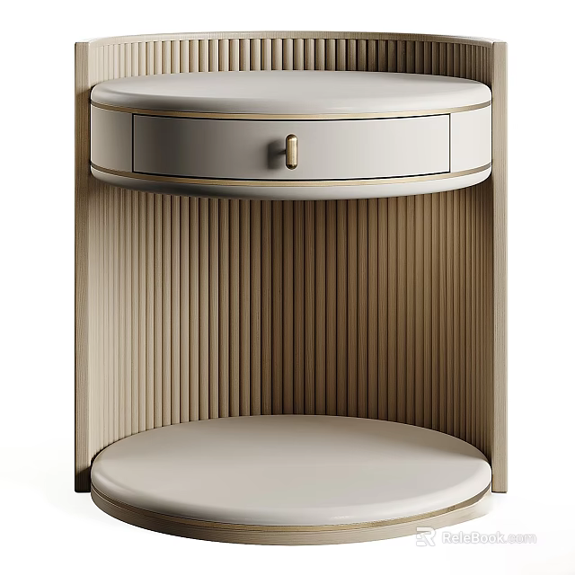 Modern Beige TV Stand With Drawer Vertical Stripes And Round Shelves Design 3d model 