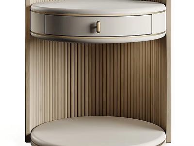 Modern Beige TV Stand With Drawer Vertical Stripes And Round Shelves Design 3d model