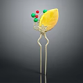 Elegant Golden Hairpin Jewelry Featuring Yellow Leaf Red and Green Beads Design