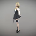 Elegant Maid Costume With Black And White Dress Apron Bow Details Stockings And High Heels