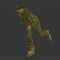 Man In Camouflage Jacket And Pants With Baseball Cap Rollerblading Dynamically 3d model