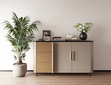 Modern Low Cabinet Bucket Cabinet Decorative Cabinet Ornaments Potted Plant 3d model