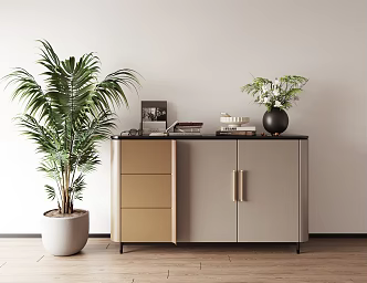 Modern Low Cabinet Bucket Cabinet Decorative Cabinet Ornaments Potted Plant 3d model