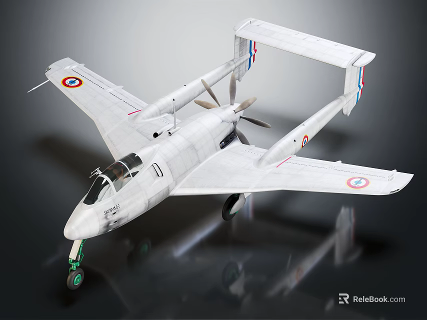 White Fighter Aircraft With Twin Propellers Red White Blue Circular Wing Emblems And Studio Reflection 3d model 