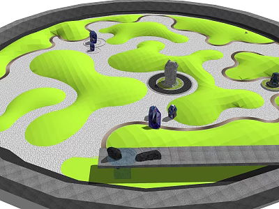Japanese Karesansui Dry Landscape Garden with Raked Gravel Moss Covered Hills And Stone Features 3d model