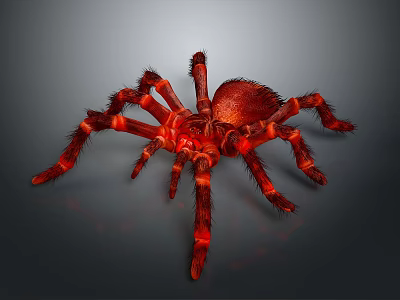 Red Hairy Spider With Large Body And Long Legs On Gray Gradient Background 3d model