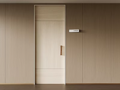 Minimalist Modern Wooden Door With Flush Design And Light Wood Paneled Walls 3d model