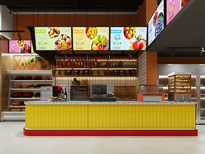 Modern Supermarket Department Store Layout With Shelves Products Checkout Counter And Digital Screens 3d model