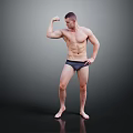 A Muscular Man Flexing His Arm Muscles With Bare Torso On Gray Background