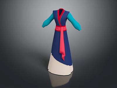 Traditional Robe With Blue Upper Red Sash And White Bottom Design 3d model