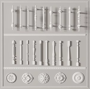 European style door handle railing lamp panel door handle 3d model