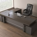 Modern Office Desk With Black Chair Laptop On Wooden Floor Near Window