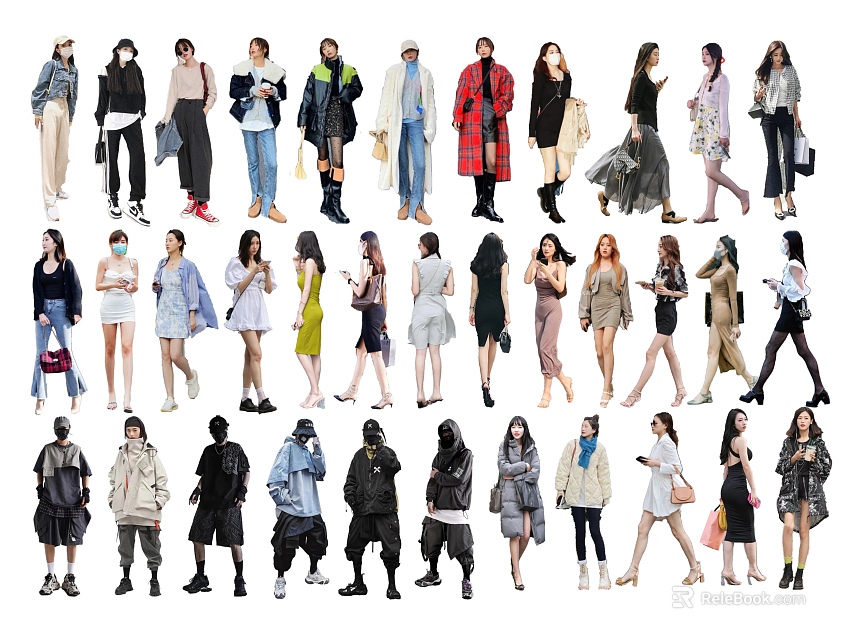Group of People Showcasing Various Fashion Outfits and Clothing Styles 3d model 