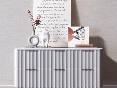 White Console Table with Vase Red Flowers Statue Photo Frame Books Against Light Wall 3d model
