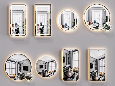 Modern Decorative Mirrors With Illuminated Edges In Various Shapes For Room Interiors 3d model