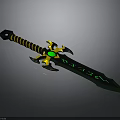Mythical Green Sword With Yellow Hilt Guard Striped Handle Glowing Gem And Runes