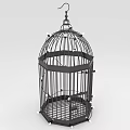 Decorative Ornament Set Featuring Black Metal Birdcage With Hanging Hook And White Beads