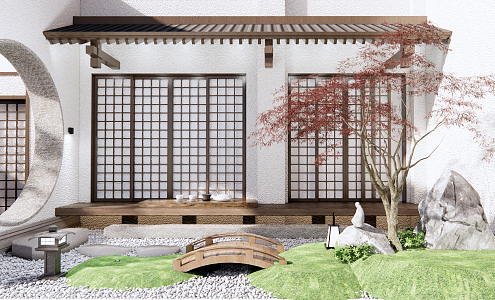 Japanese-style courtyard dry landscape courtyard landscape 3d model