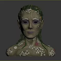 Mermaid Bust Sculpture With Green Seaweed Hair Starfish And Pearl Decorations