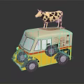 Yellow Van With Cow Model On Top And Milk Silk Text Design