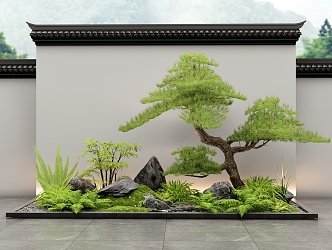 New Chinese Courtyard Sketch Plant Landscape Plant Combination Plant Pile Moss Landscape Stone Flowers Welcome Pine Landscape Wall 3d model