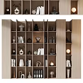 Modern Wooden Bookcase Interior With Open Shelves Books Vases Lamps And Decorative Items