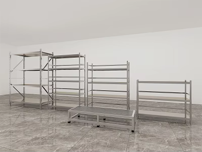 Metal Display Shelves With Various Designs Multi Tier Structure And Mobile Storage Racks 3d model